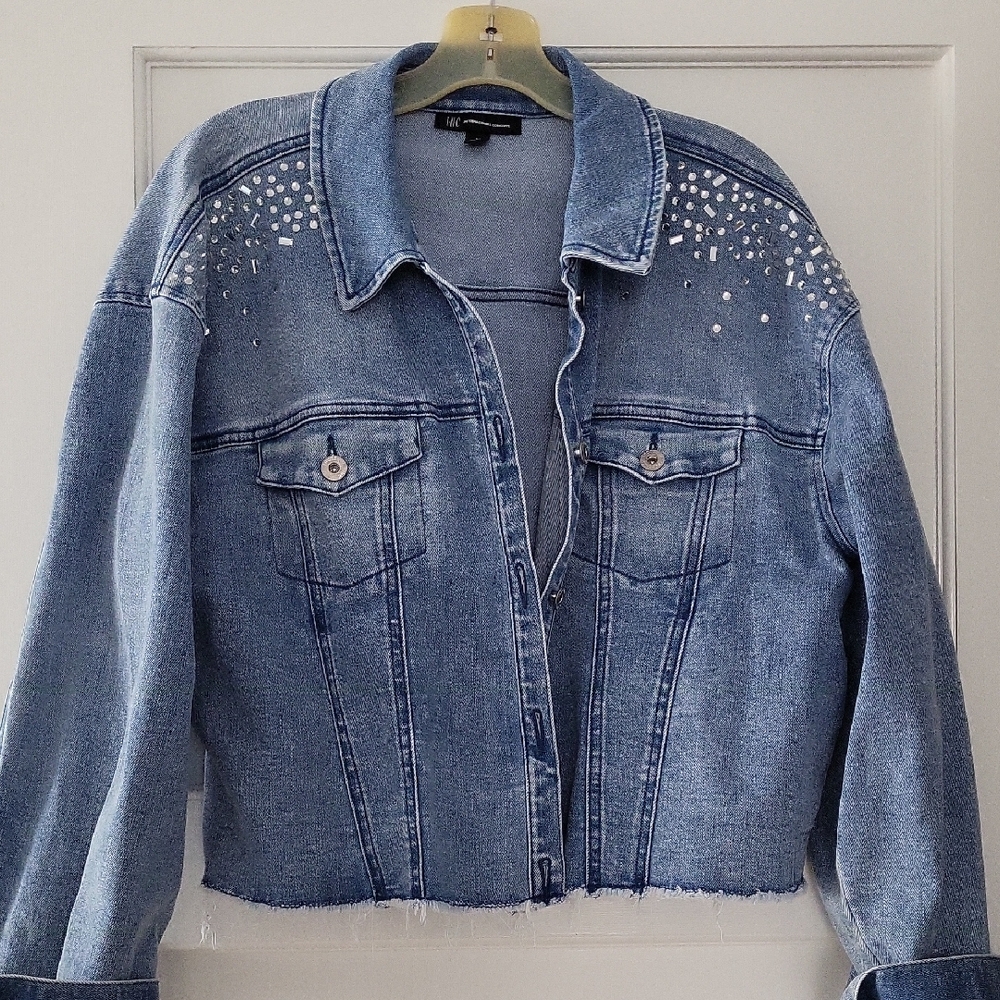 Alfani Light Blue Embellished Jean Jacket